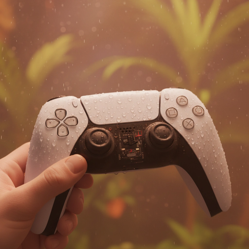 دسته PS5 در محیط مرطوب